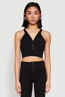 Womens Sleeveless Racerback Henley Crop Top,