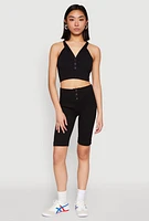 Womens Sleeveless Racerback Henley Crop Top,