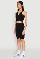 Womens Sleeveless Racerback Henley Crop Top,