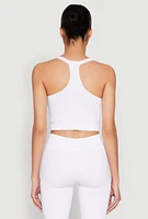 Womens Sleeveless Racerback Henley Crop Top, White, Size L-XL