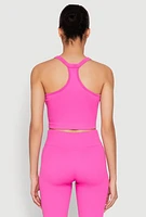 Womens Sleeveless Racerback Henley Crop Top, Pink, Size L-XL