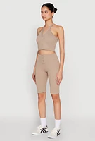 Womens Sleeveless Racerback Henley Crop Top, L-XL