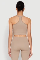 Womens Sleeveless Racerback Henley Crop Top, L-XL