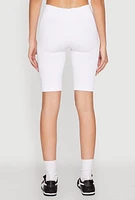 Womens Seamless Ribbed Button Detail Biker Shorts, White, Size L-XL