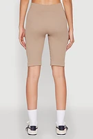 Womens Seamless Ribbed Button Detail Biker Shorts, Khaki, Size S-M