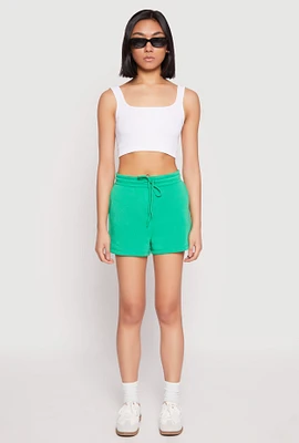 Womens High Waist Drawstring Sweatshorts, Green, Size M