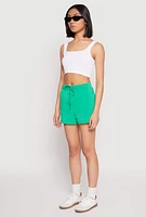 Womens High Waist Drawstring Sweatshorts, Green, Size M