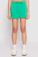 Womens High Waist Drawstring Sweatshorts, Green, Size M