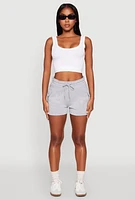 Womens Drawstring Cargo Sweatshorts, Grey, Size S