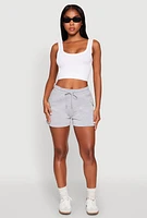 Womens Drawstring Cargo Sweatshorts, Grey, Size S
