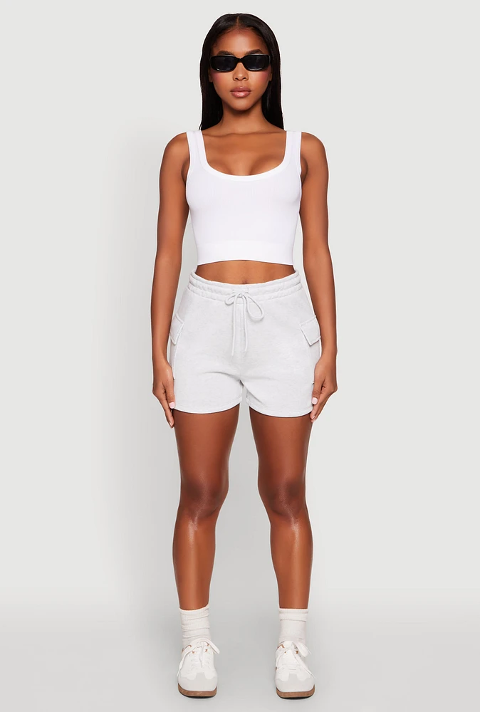 Womens Drawstring Cargo Sweatshorts, Grey, Size L