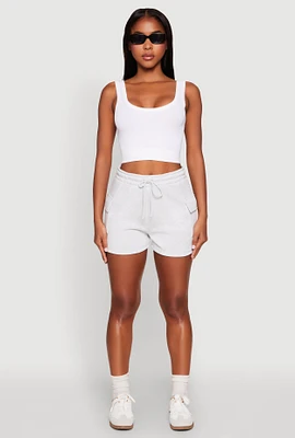 Womens Drawstring Cargo Sweatshorts, Grey, Size L