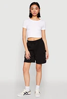 Womens Cargo Pocket Drawstring Sweatshorts, Black, Size M