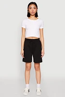 Womens Cargo Pocket Drawstring Sweatshorts, Black, Size M