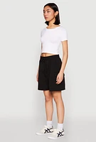 Womens Cargo Pocket Drawstring Sweatshorts, Black, Size M