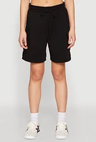 Womens Cargo Pocket Drawstring Sweatshorts, Black, Size M