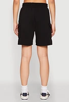 Womens Cargo Pocket Drawstring Sweatshorts, Black, Size M