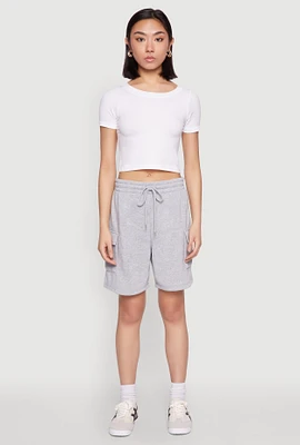 Womens Cargo Pocket Drawstring Sweatshorts, Grey, Size L