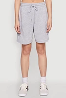 Womens Cargo Pocket Drawstring Sweatshorts, Grey, Size L