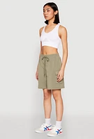 Womens Cargo Pocket Drawstring Sweatshorts, Green, Size S