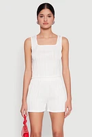 Womens Plisse Knit Cropped Tank Top, White, Size XL