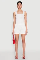 Womens Plisse Knit Cropped Tank Top, White, Size XL