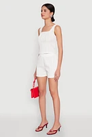 Womens Plisse Knit Cropped Tank Top, White, Size XL
