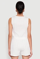 Womens Plisse Knit Cropped Tank Top, White, Size XL