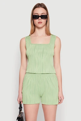 Womens Plisse Knit Cropped Tank Top,