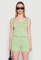 Womens Plisse Knit Cropped Tank Top, Green, Size M