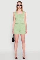 Womens Plisse Knit Cropped Tank Top, Green, Size M