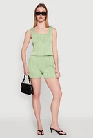 Womens Plisse Knit Cropped Tank Top, Green, Size M
