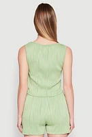 Womens Plisse Knit Cropped Tank Top, Green, Size M