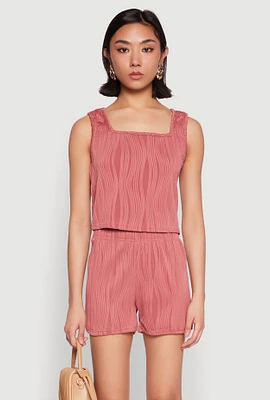 Womens Plisse Knit Cropped Tank Top,
