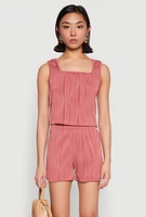 Womens Plisse Knit Cropped Tank Top, Pink,