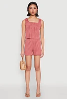 Womens Plisse Knit Cropped Tank Top, Pink,
