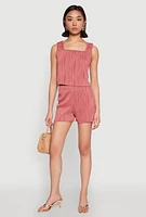 Womens Plisse Knit Cropped Tank Top, Pink,