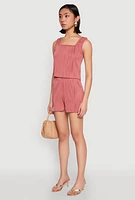 Womens Plisse Knit Cropped Tank Top, Pink,