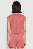 Womens Plisse Knit Cropped Tank Top, Pink,