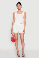 Womens Plisse Knit High Waisted Shorts, White, Size L