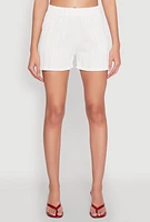 Womens Plisse Knit High Waisted Shorts, White, Size L