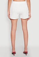Womens Plisse Knit High Waisted Shorts, White, Size L