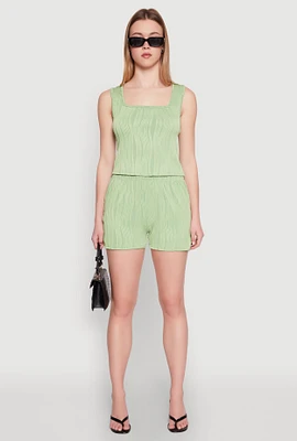 Womens Plisse Knit High Waisted Shorts,