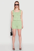 Womens Plisse Knit High Waisted Shorts,