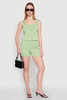 Womens Plisse Knit High Waisted Shorts,