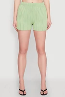 Womens Plisse Knit High Waisted Shorts,
