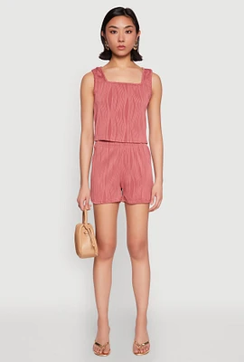 Womens Plisse Knit High Waisted Shorts,