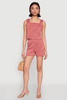 Womens Plisse Knit High Waisted Shorts, Pink, Size S