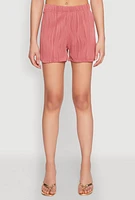 Womens Plisse Knit High Waisted Shorts, Pink, Size S