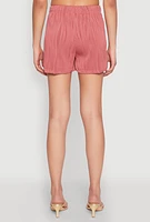 Womens Plisse Knit High Waisted Shorts, Pink, Size S